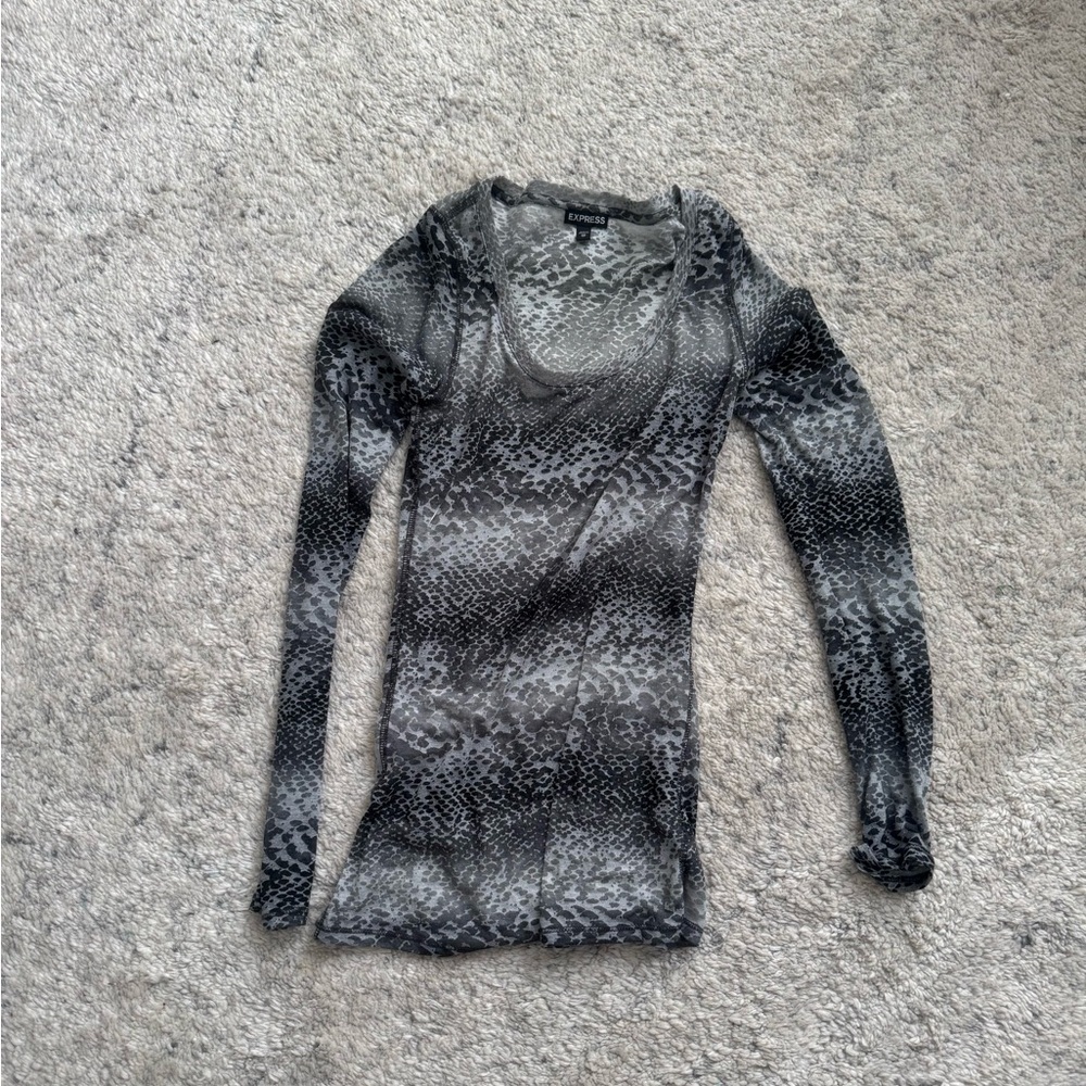 Express Black and Gray Patterned Women's Top